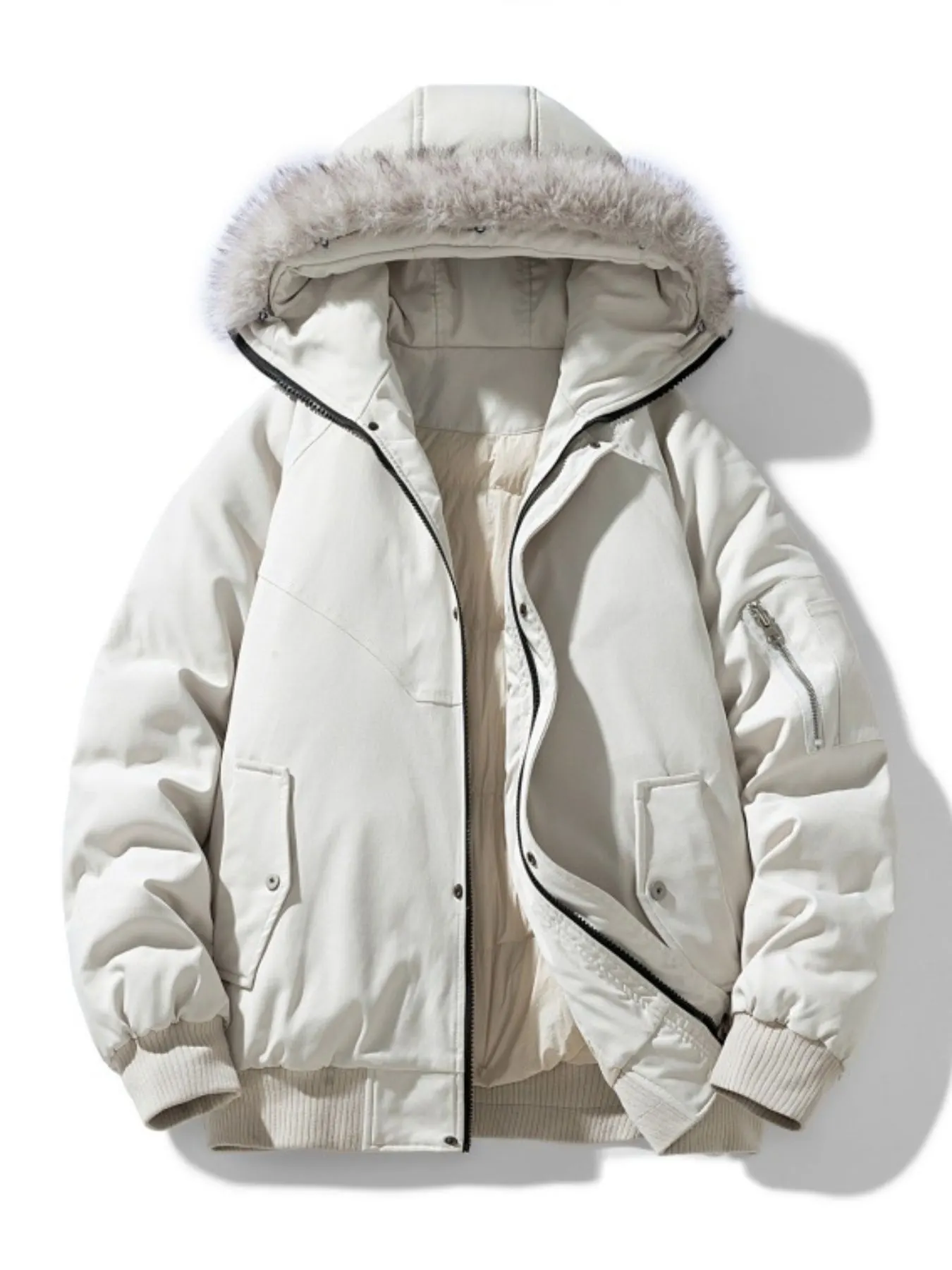 Men's Plus Size Faux Fur Hooded Padded Bomber Jacket