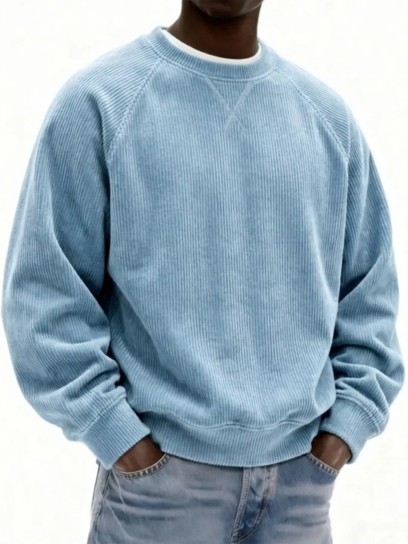 Men's Full Size Corduroy Crew Neck Sweatshirt Plus Size