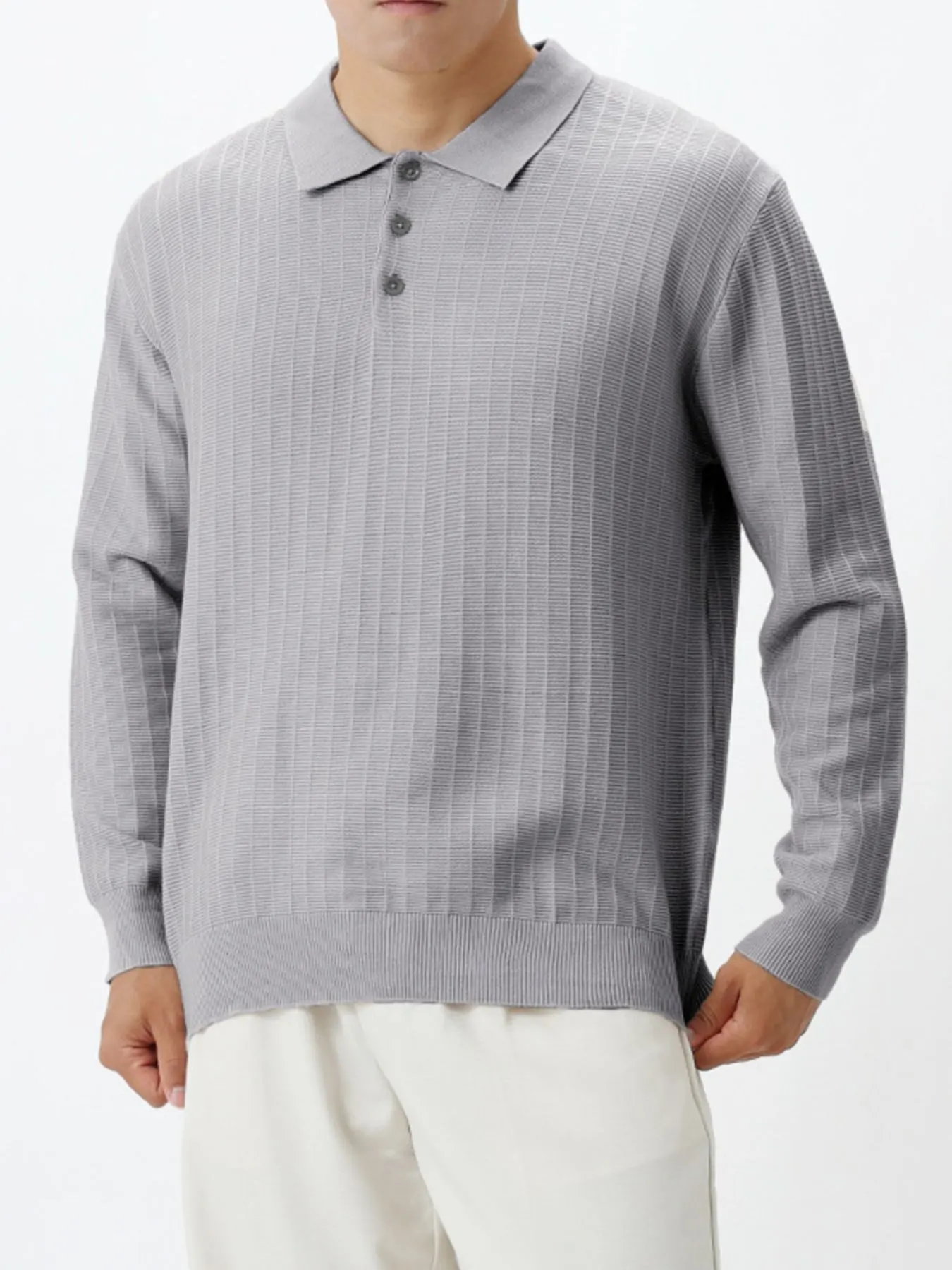 Men's Plus Size Button Detail Ribbed Knit Sweater