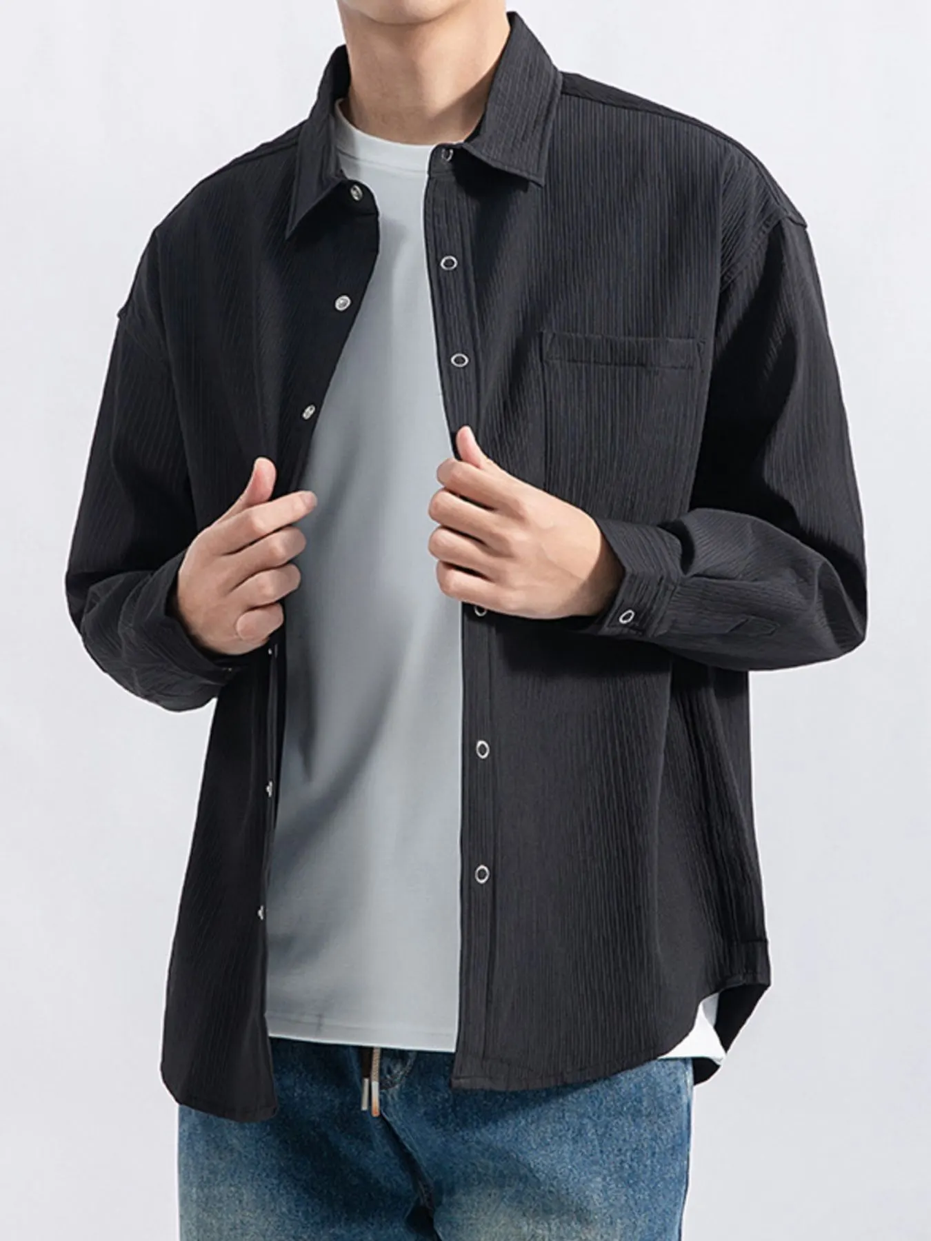 Men's Plus Size Casual Textured Button-Down Shirt