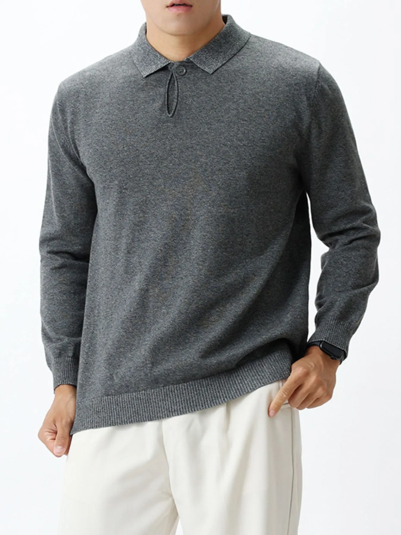 Men's Plus Size Polo Collar Long Sleeve Sweater
