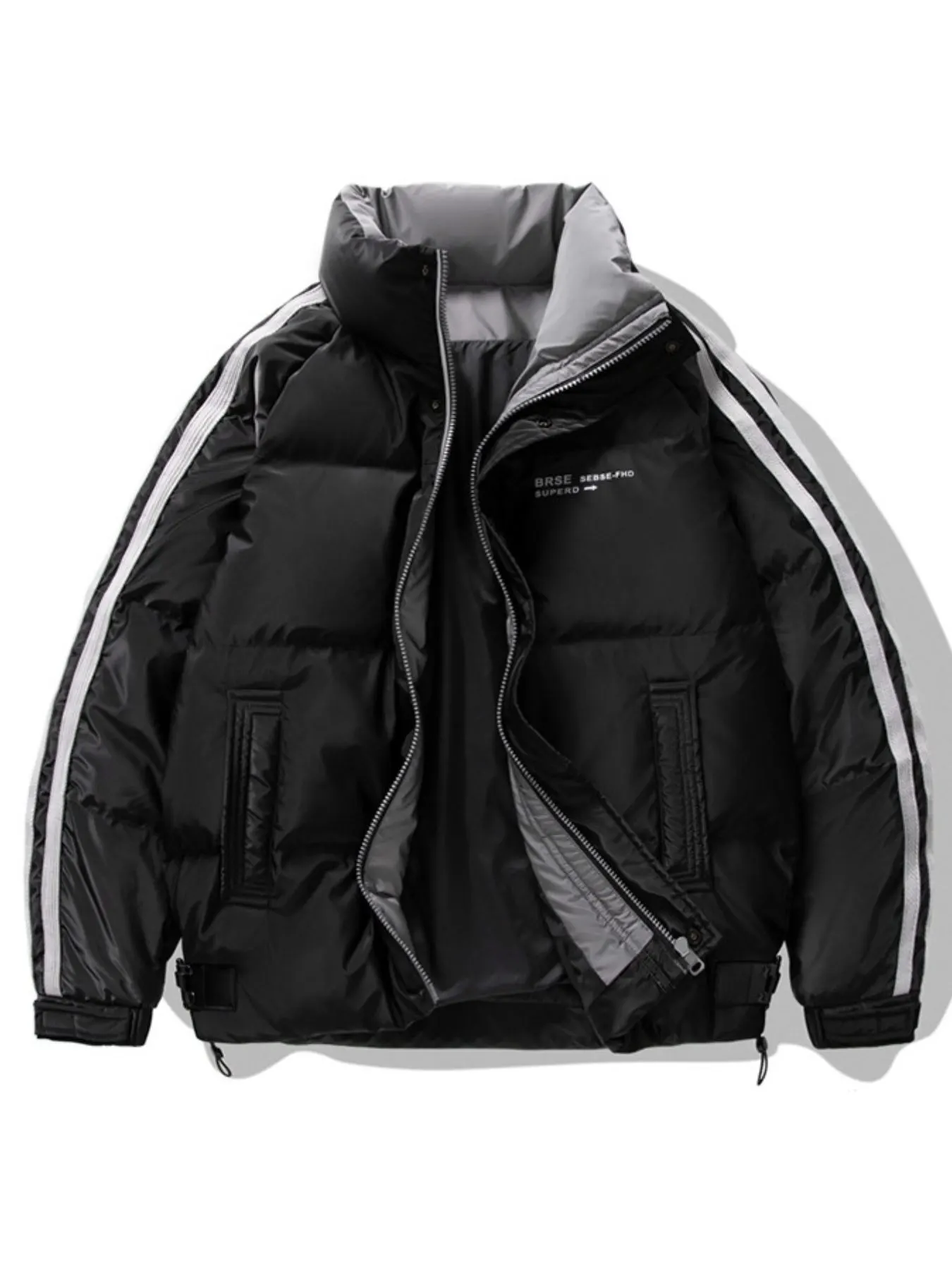 Men's Plus Size Striped Padded Puffer Jacket
