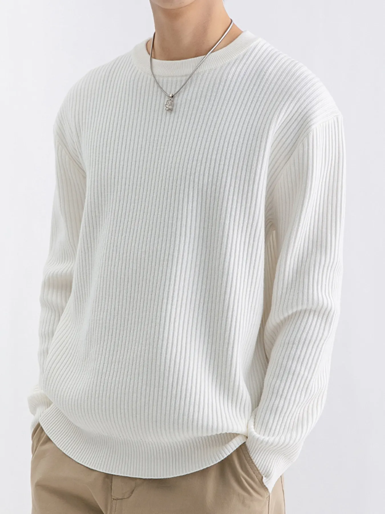 Men's Plus Size Ribbed Knit Crew Neck Sweater